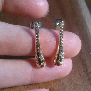 White Cubic Zirconia Stainless Steel and Brass Earrings